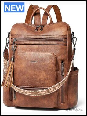 15.6" Vegan Leather Laptop Backpack Work Travel Backpack